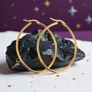 Minimalist 18K Gold Plated Stainless Steel Casual Trendy Hoop Earrings ✨💛